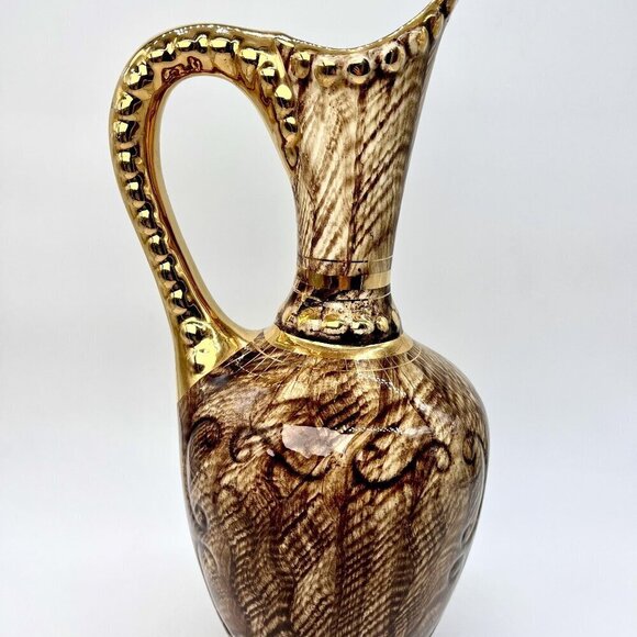Vintage Ceramic Pitcher Hand Painted Vase Gold Accents - Picture 4 of 10